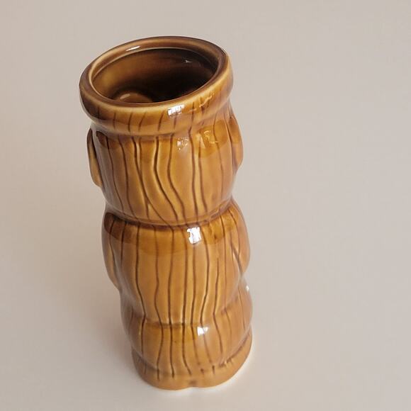 Hawaiian Polynesian Tiki Mug Cup Vase Brown Barware Glazed 6.25" tall - Picture 2 of 10